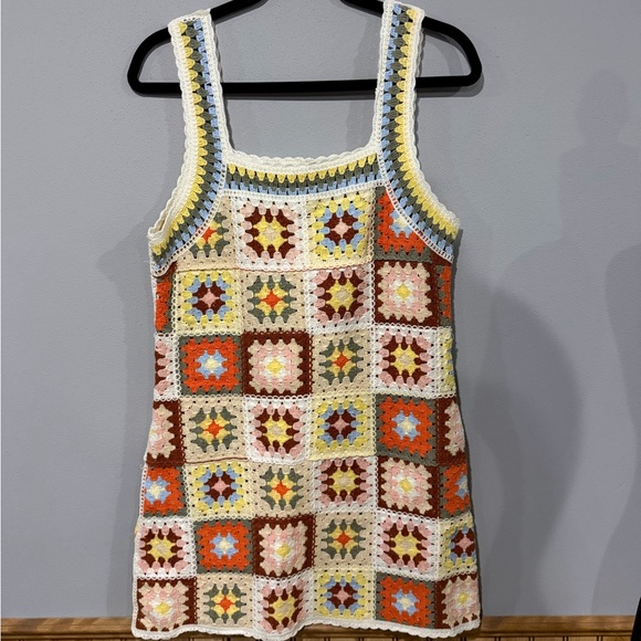 Ragstock Dresses & Skirts - New In Ragstock Crochet Mini Dress - Colorful Granny Square Patchwork Size: S/M